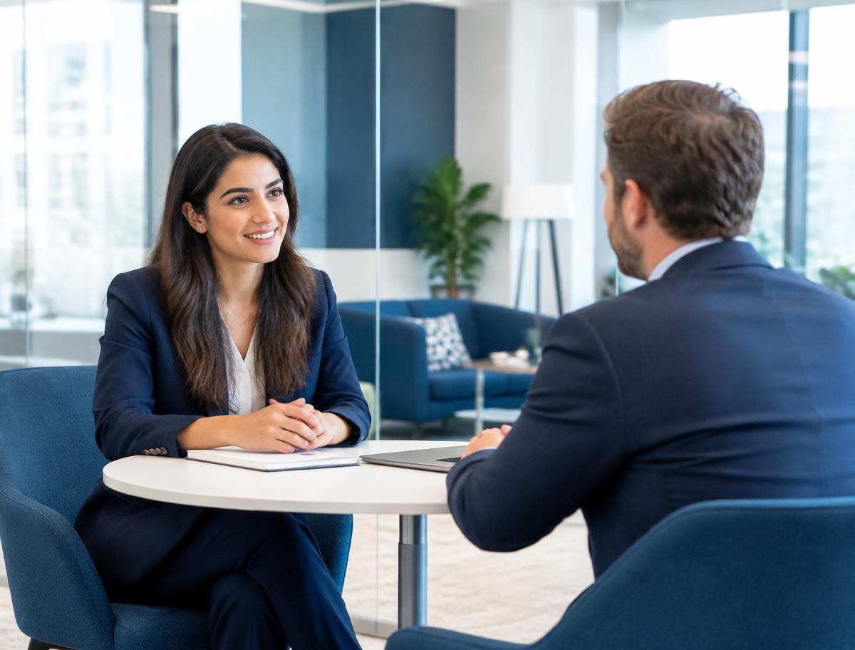 A candidate in a professional interview conversation